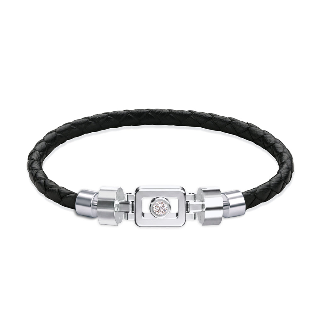Diamond 925 Silver with Weaved Calf Leather XOXO Bracelet