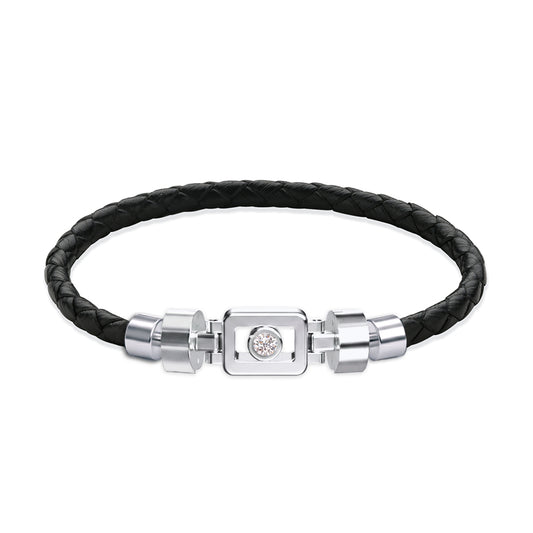 Diamond 925 Silver with Weaved Calf Leather XOXO Bracelet