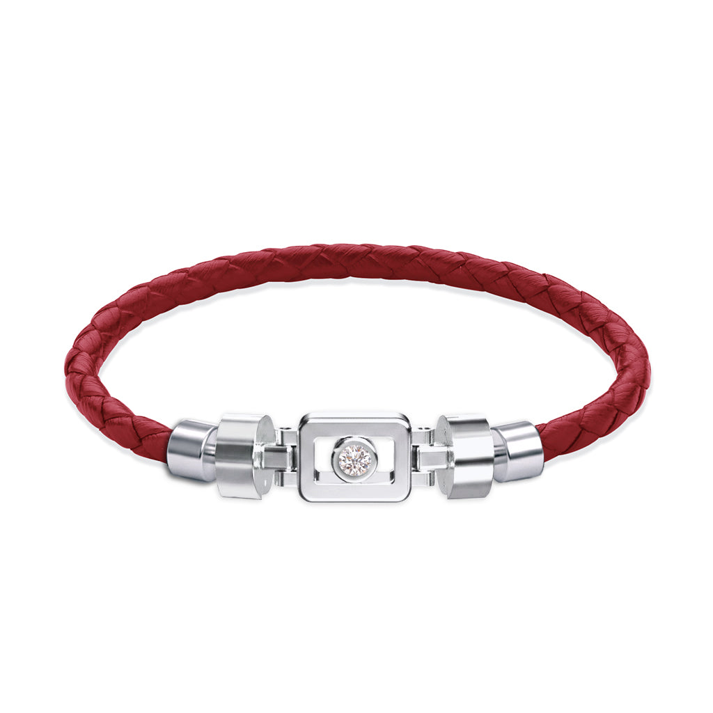 Diamond 925 Silver with Weaved Calf Leather XOXO Bracelet