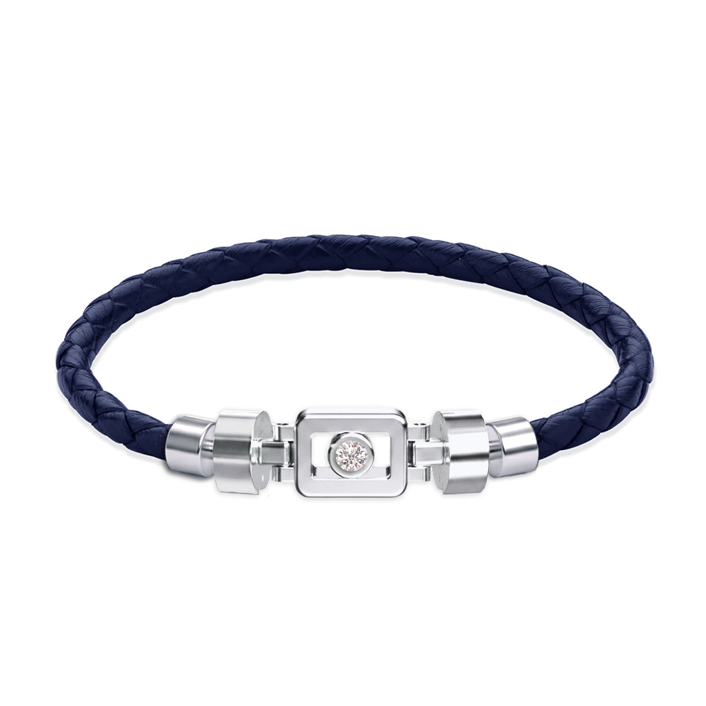 Diamond 925 Silver with Weaved Calf Leather XOXO Bracelet