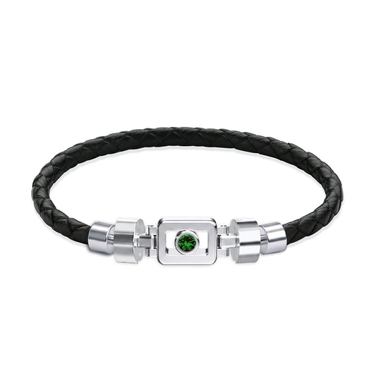 Tsavorite 925 Silver with Weaved Calf Leather XOXO Bracelet