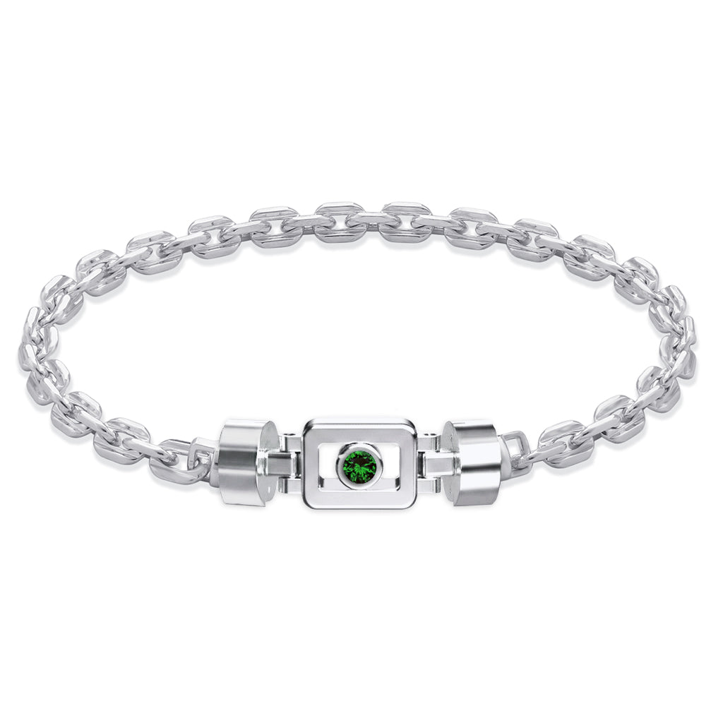 Tsavorite 925 Silver with Silver Link XOXO Bracelet