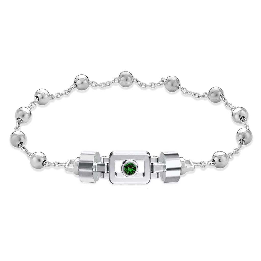 Tsavorite 925 Silver with Silver Link XOXO Bracelet