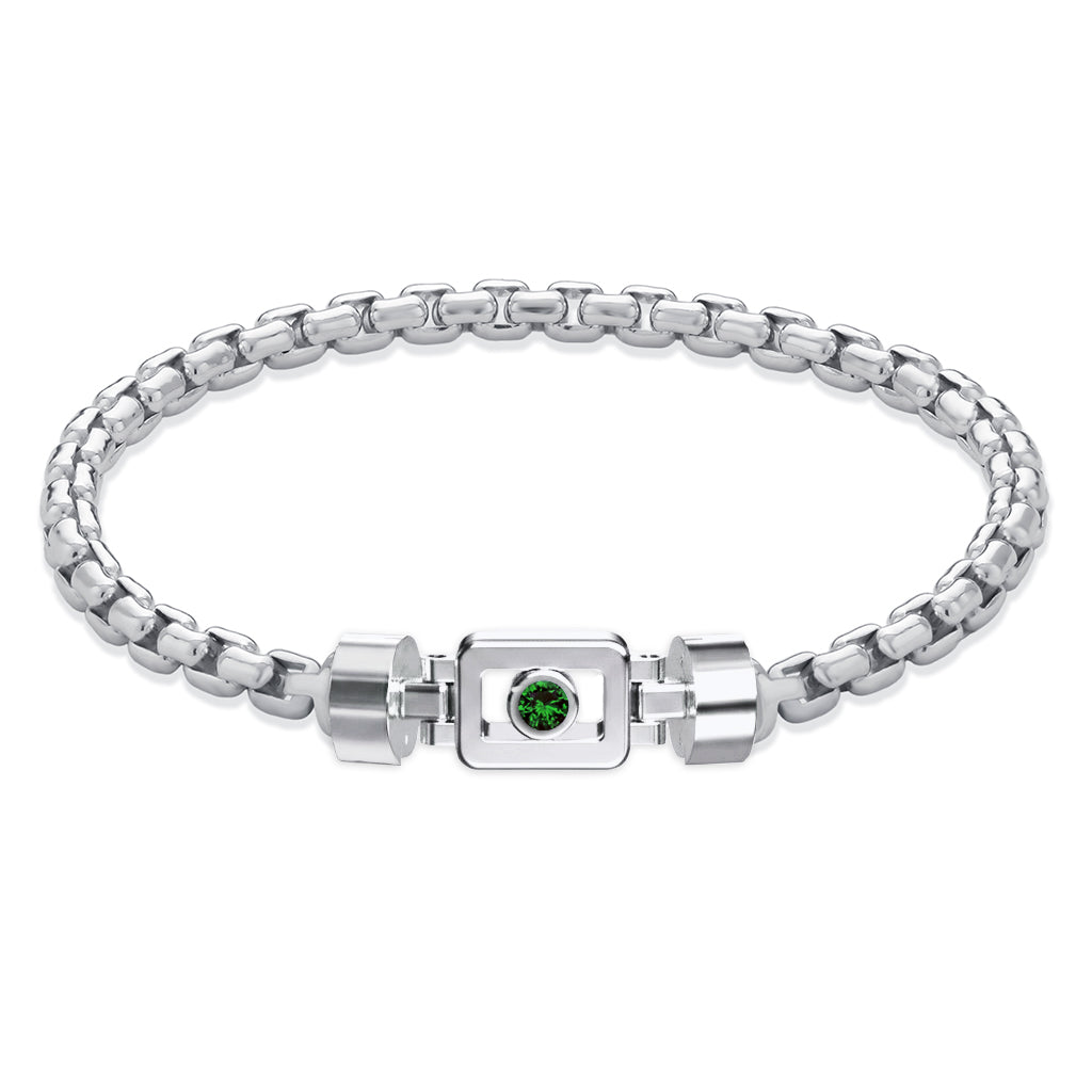 Tsavorite 925 Silver with Silver Link XOXO Bracelet