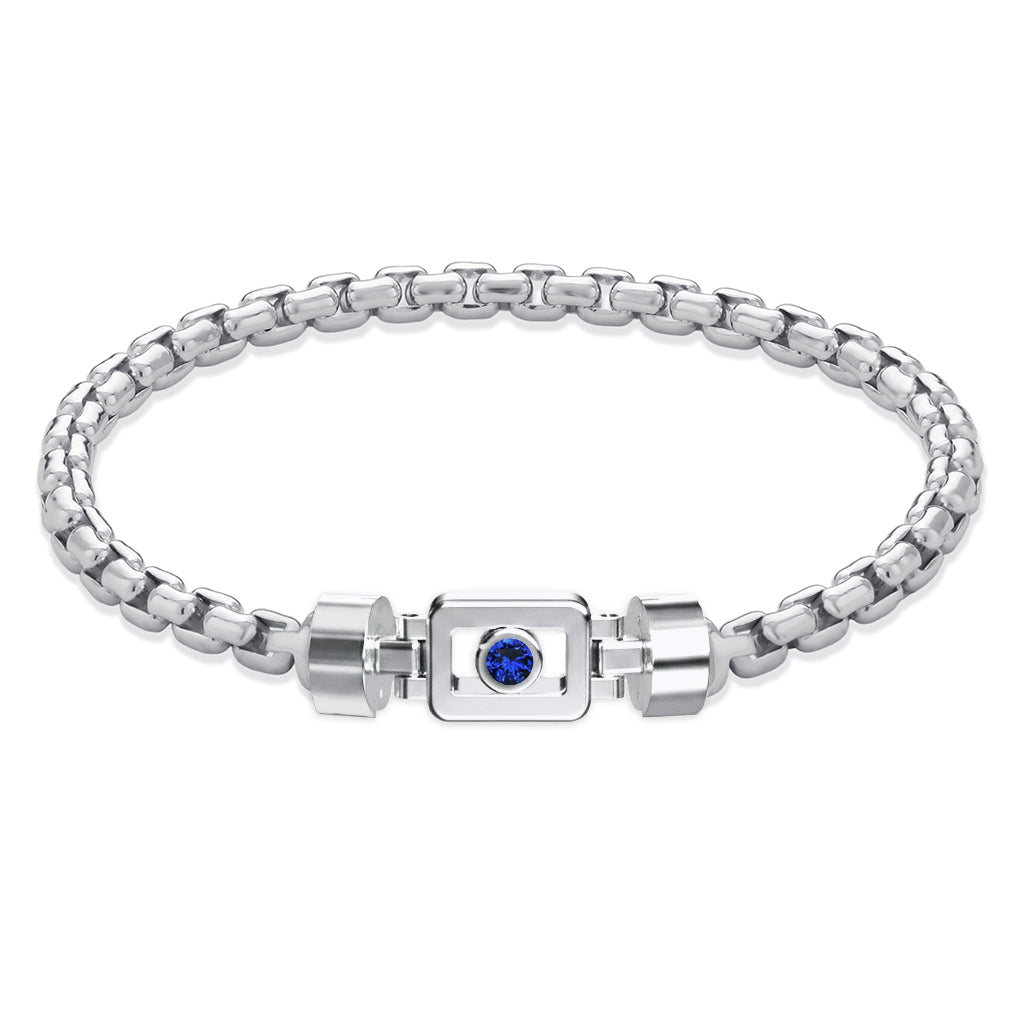 Blue Sapphire 925 Silver with Silver Link XOXO Bracelet