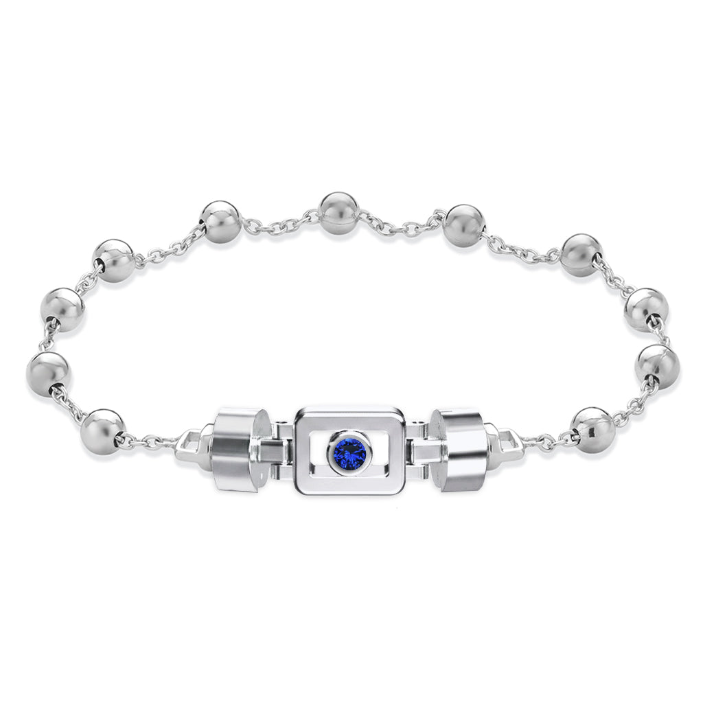 Blue Sapphire 925 Silver with Silver Link XOXO Bracelet