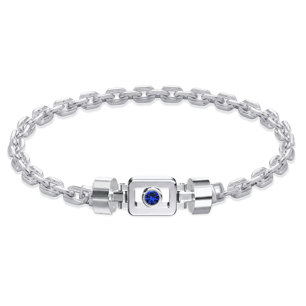 Blue Sapphire 925 Silver with Silver Link XOXO Bracelet