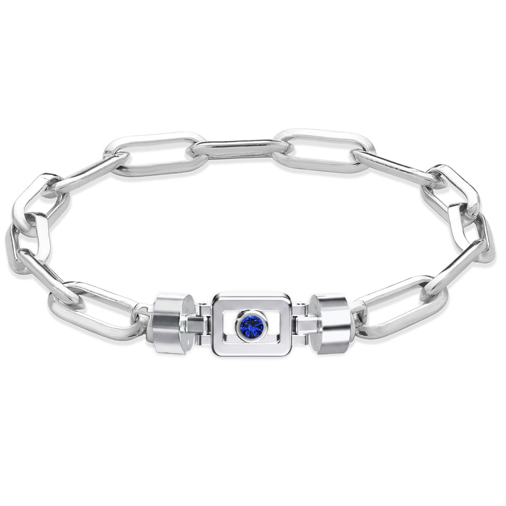 Blue Sapphire 925 Silver with Silver Link XOXO Bracelet