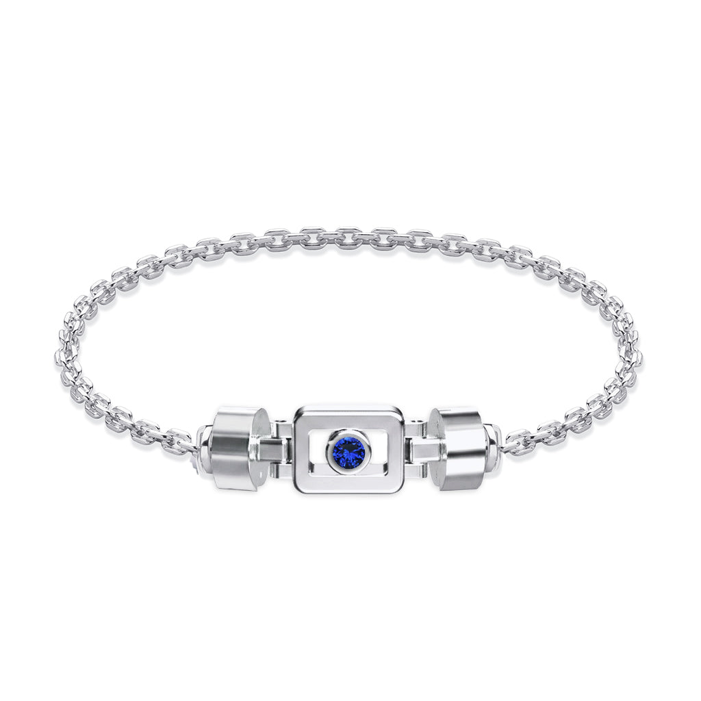 Blue Sapphire 925 Silver with Silver Link XOXO Bracelet