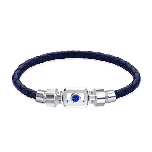 Blue Sapphire 925 Silver with Weaved Calf Leather XOXO Bracelet