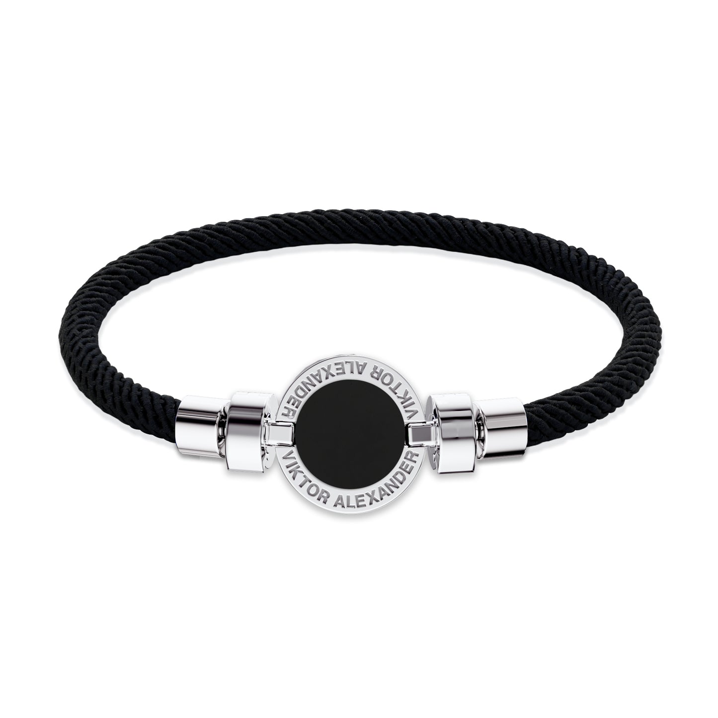 1889 Black Spinel 925 Silver Italian Nylon Bracelet