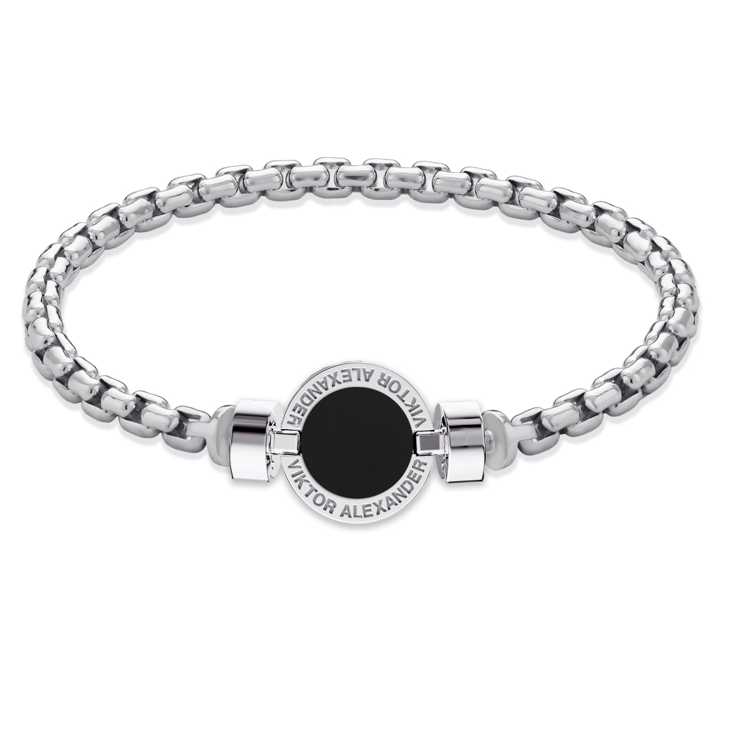 1889 Black Spinel 925 Silver Chain Link Bracelet