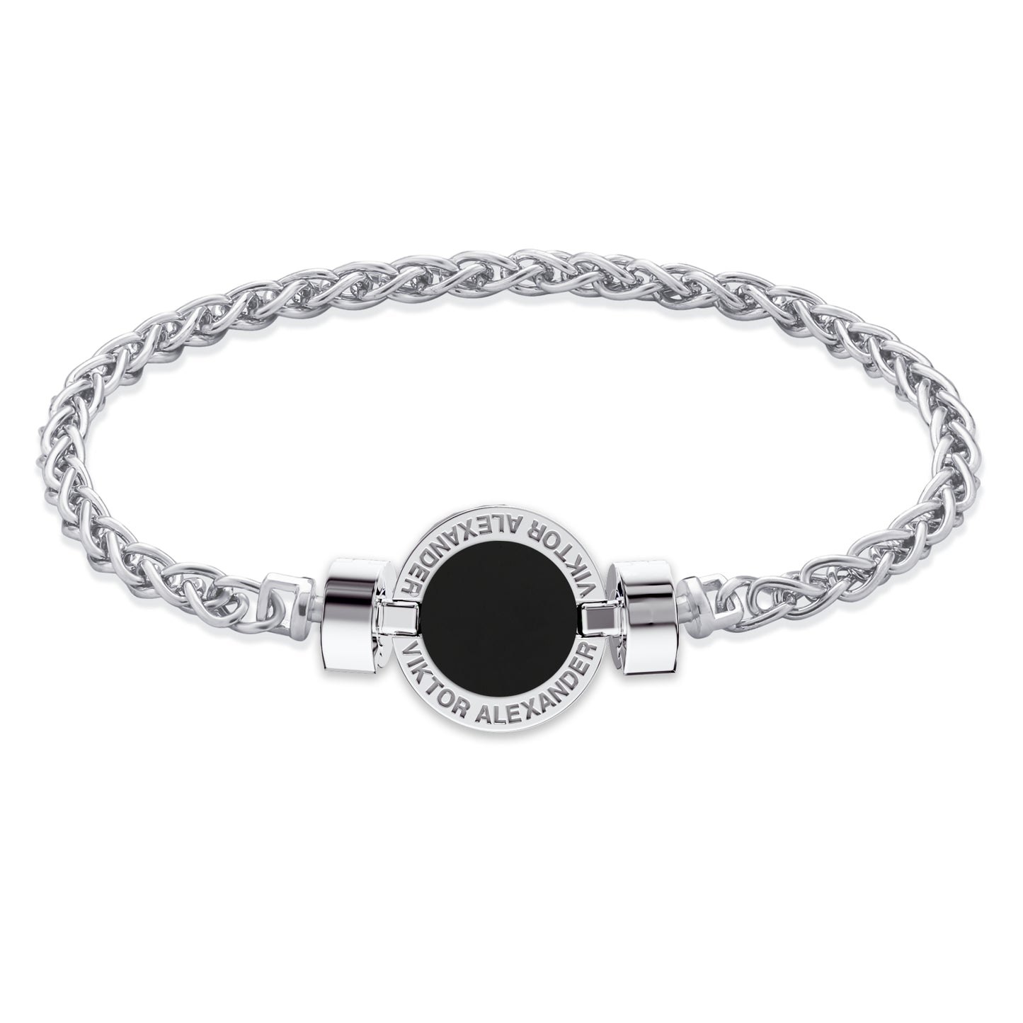 1889 Black Spinel 925 Silver Chain Link Bracelet