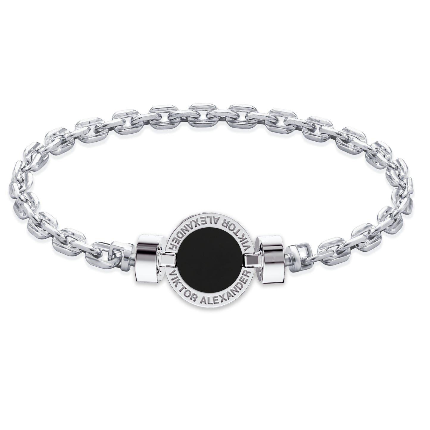 1889 Black Spinel 925 Silver Chain Link Bracelet
