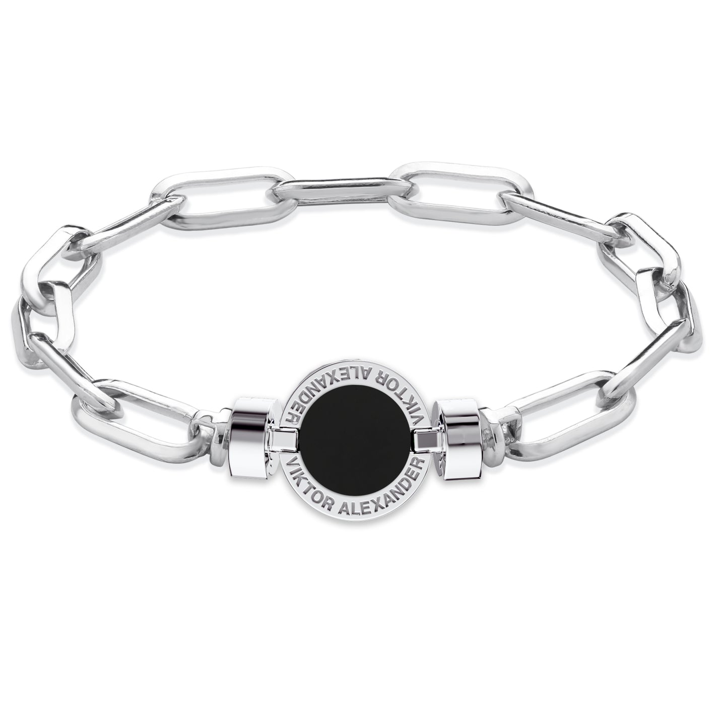 1889 Black Spinel 925 Silver Chain Link Bracelet