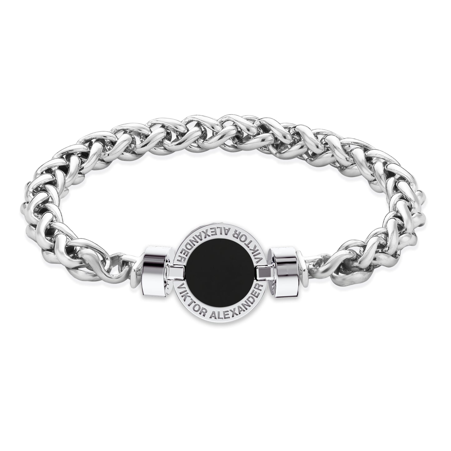 1889 Black Spinel 925 Silver Chain Link Bracelet