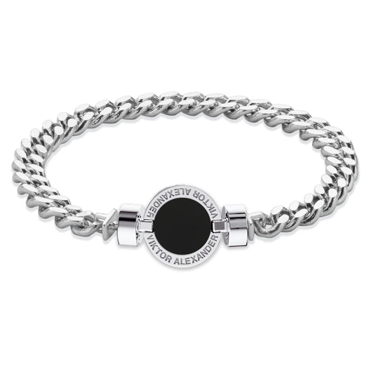 1889 Black Spinel 925 Silver Chain Link Bracelet