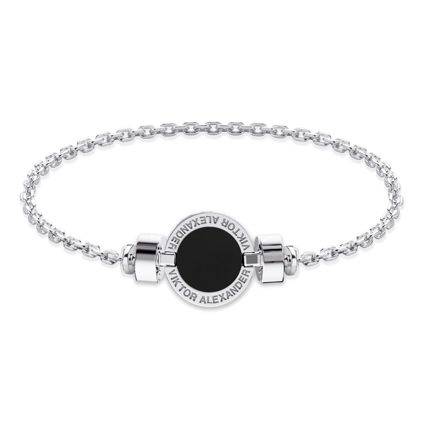 1889 Black Spinel 925 Silver Chain Link Bracelet