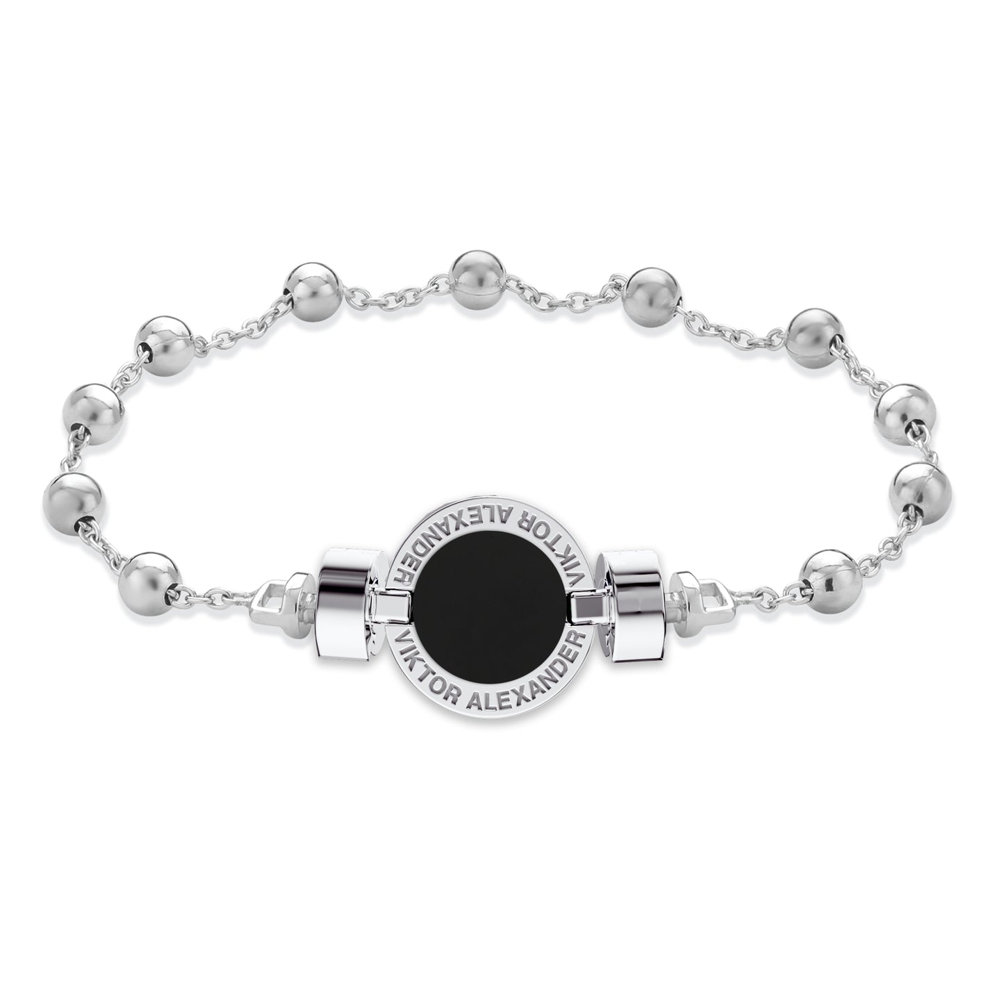 1889 Black Spinel 925 Silver Chain Link Bracelet