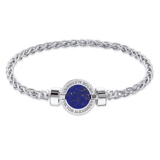 1889 Lapis Lazuli 925 Silver Chain Link Bracelet