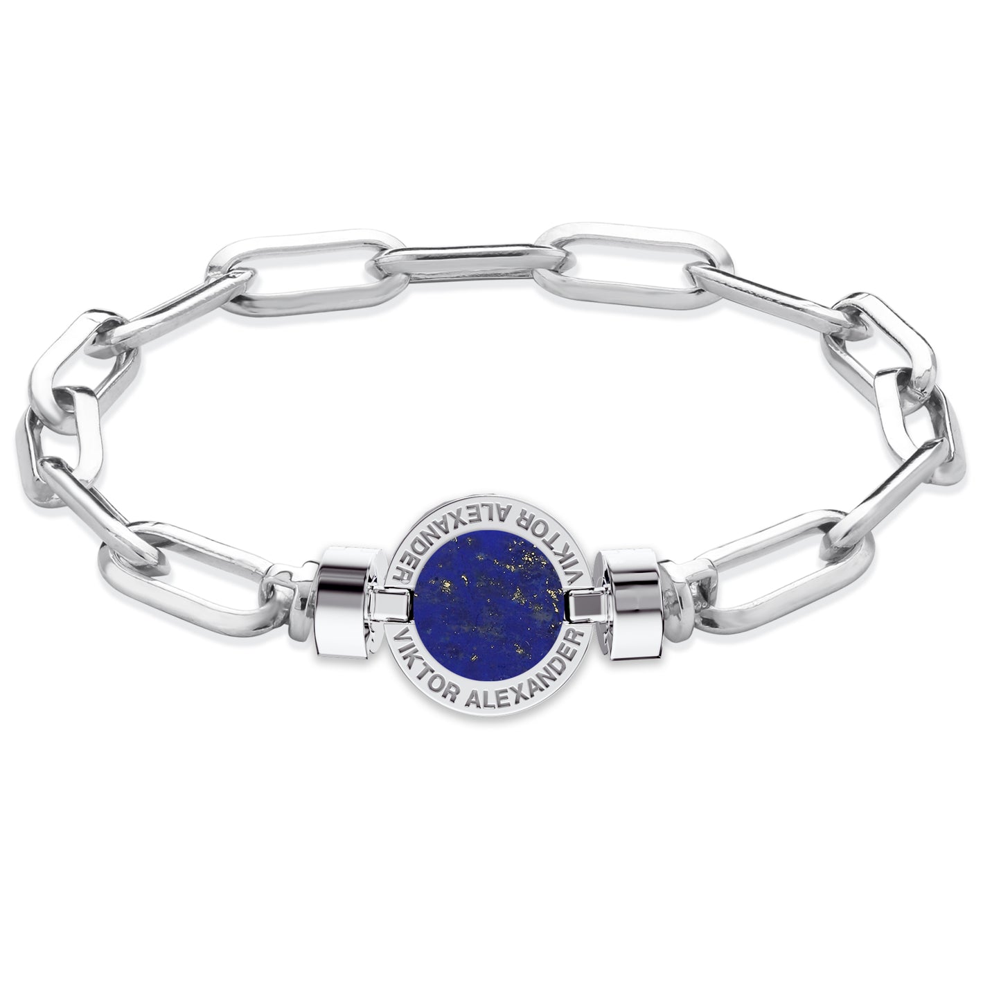 1889 Lapis Lazuli 925 Silver Chain Link Bracelet