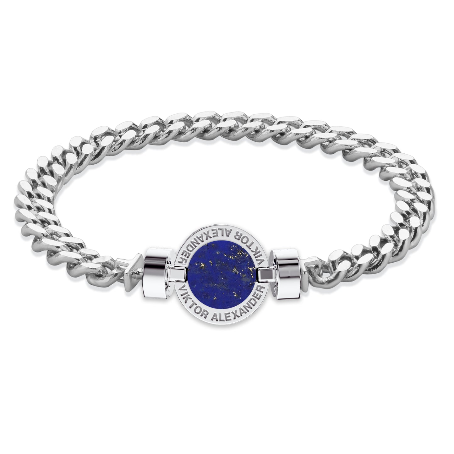 1889 Lapis Lazuli 925 Silver Chain Link Bracelet
