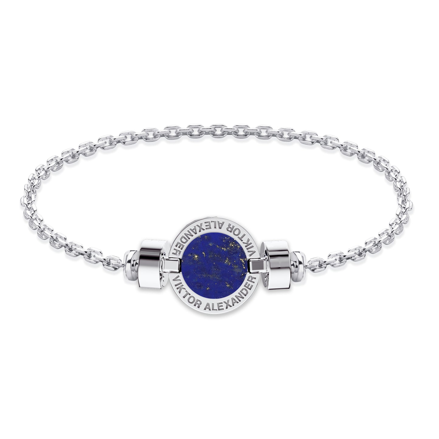 1889 Lapis Lazuli 925 Silver Chain Link Bracelet