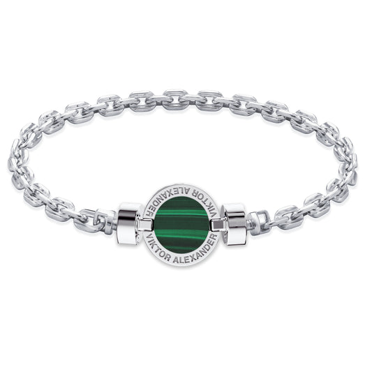 1889 Malachite 925 Silver Chain Link Bracelet
