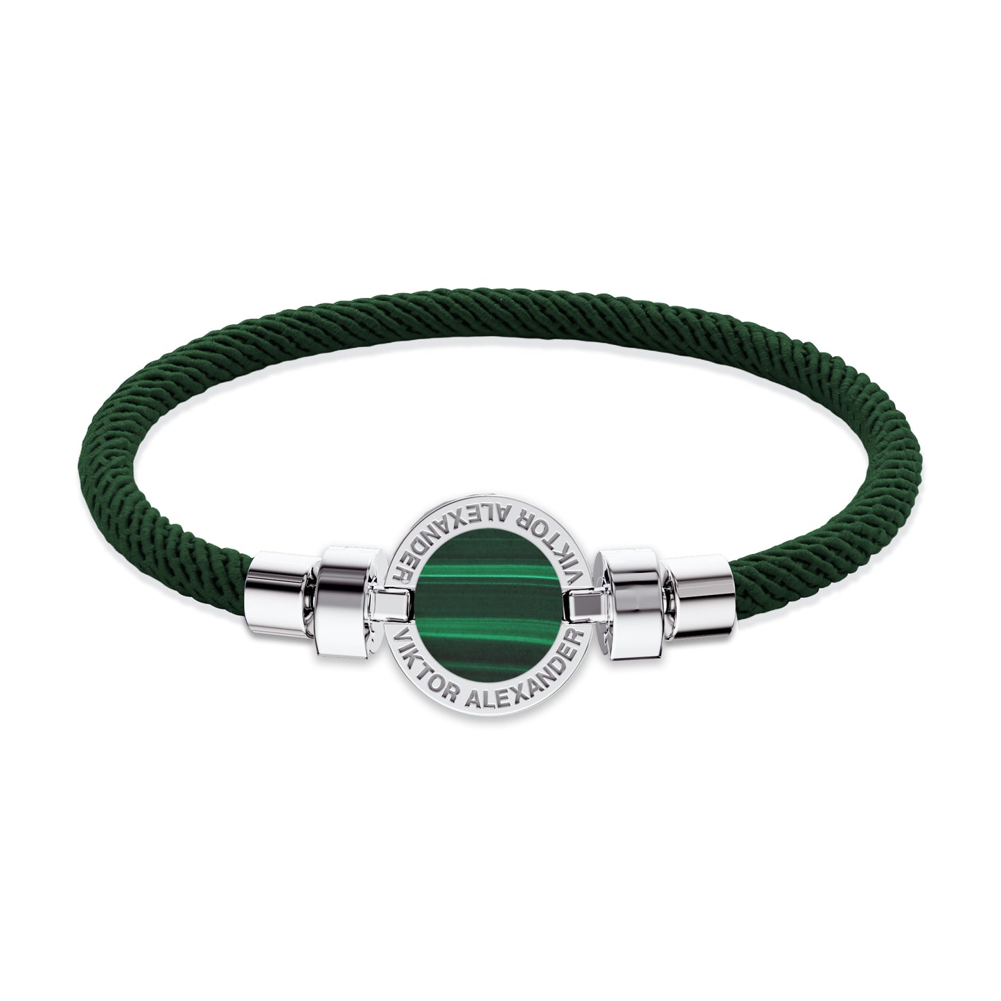 1889 Malachite 925 Silver Italian Nylon Bracelet