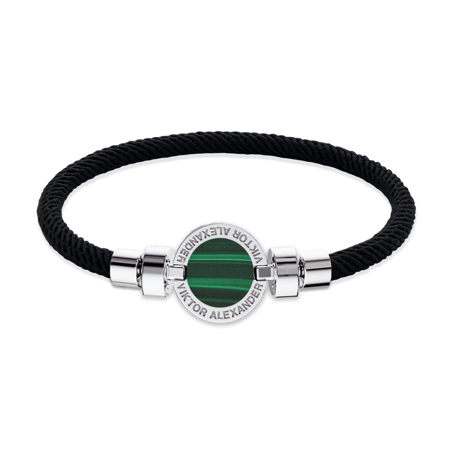 1889 Malachite 925 Silver Italian Nylon Bracelet
