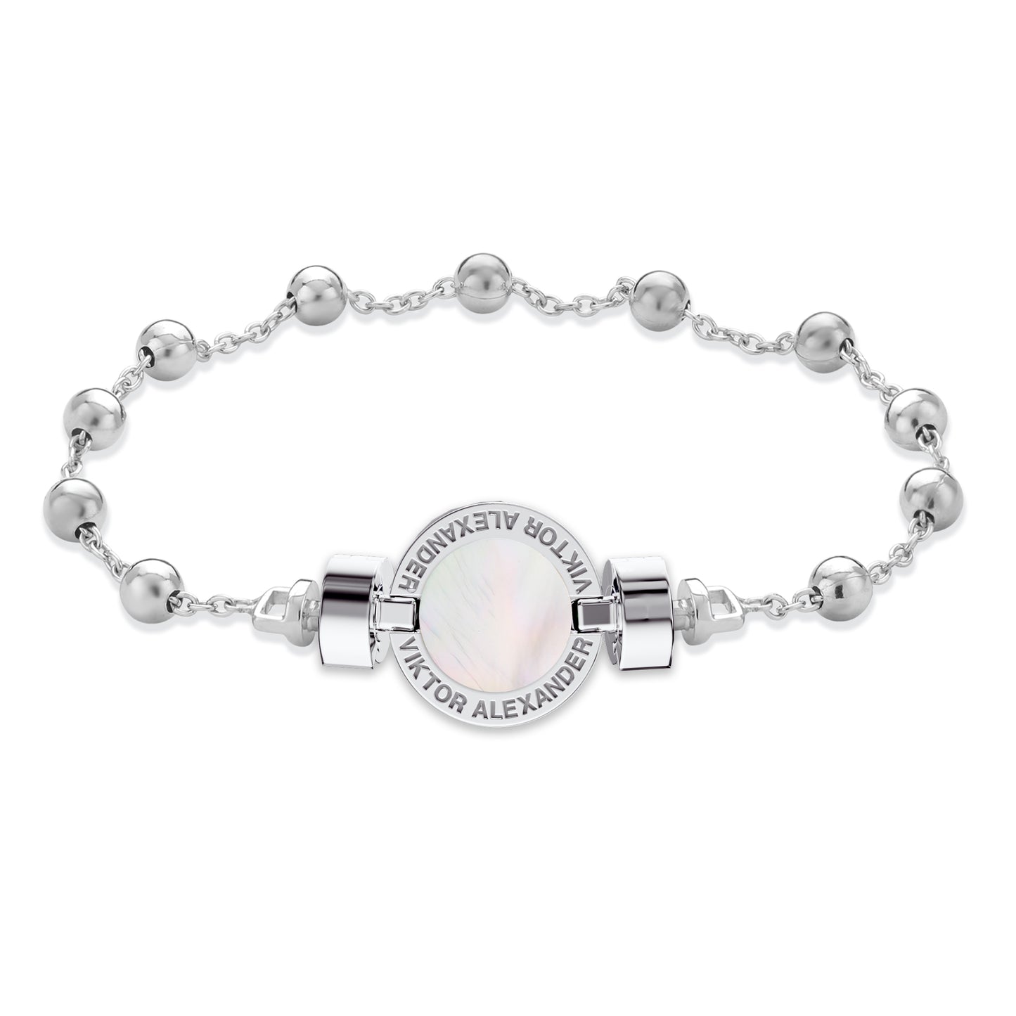 1889 Mother of Pearl 925 Silver Chain Link Bracelet