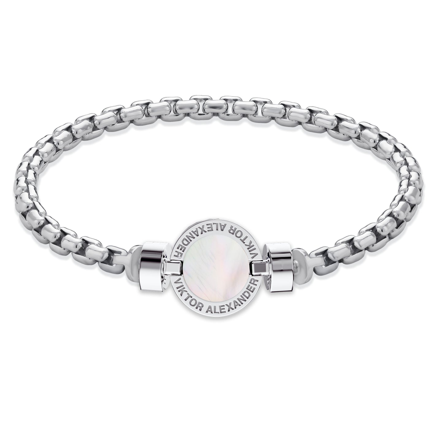 1889 Mother of Pearl 925 Silver Chain Link Bracelet