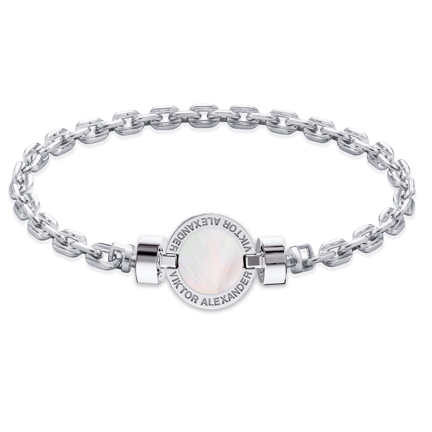 1889 Mother of Pearl 925 Silver Chain Link Bracelet