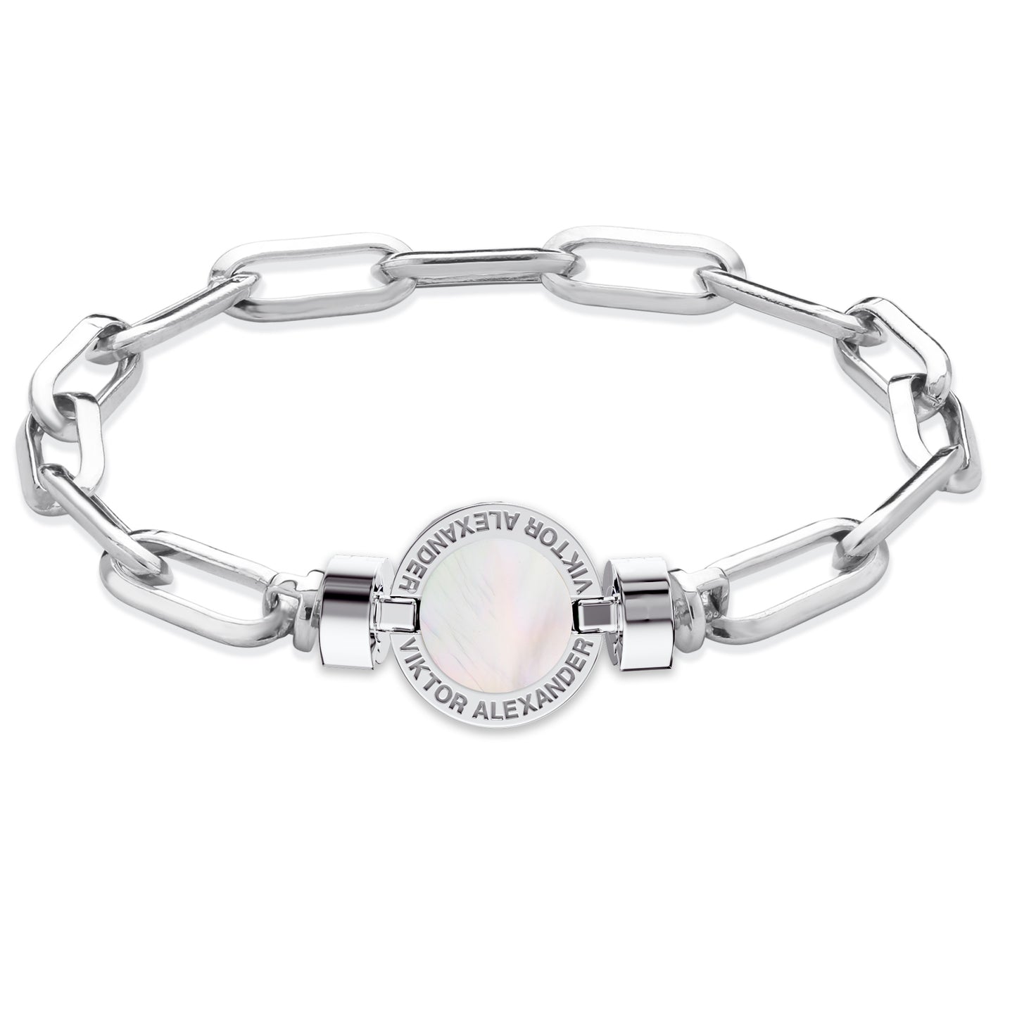1889 Mother of Pearl 925 Silver Chain Link Bracelet