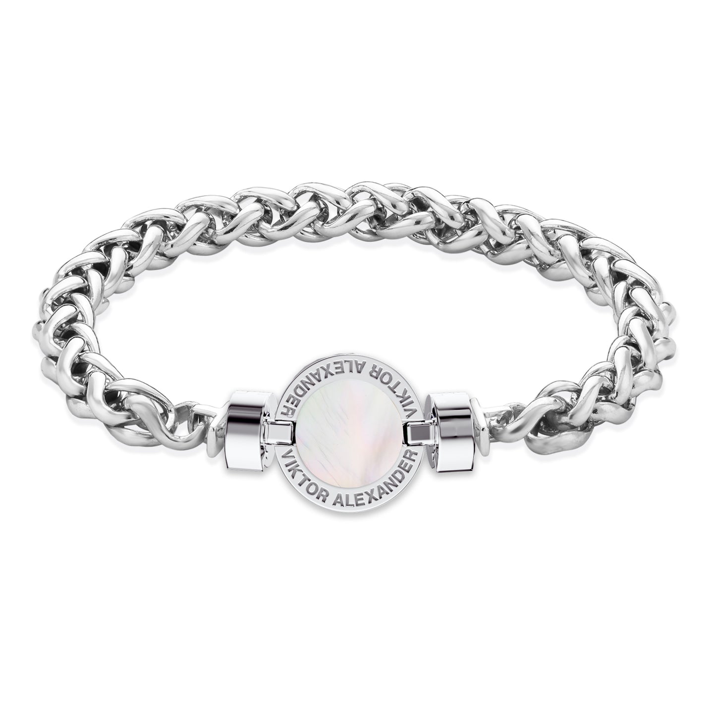 1889 Mother of Pearl 925 Silver Chain Link Bracelet