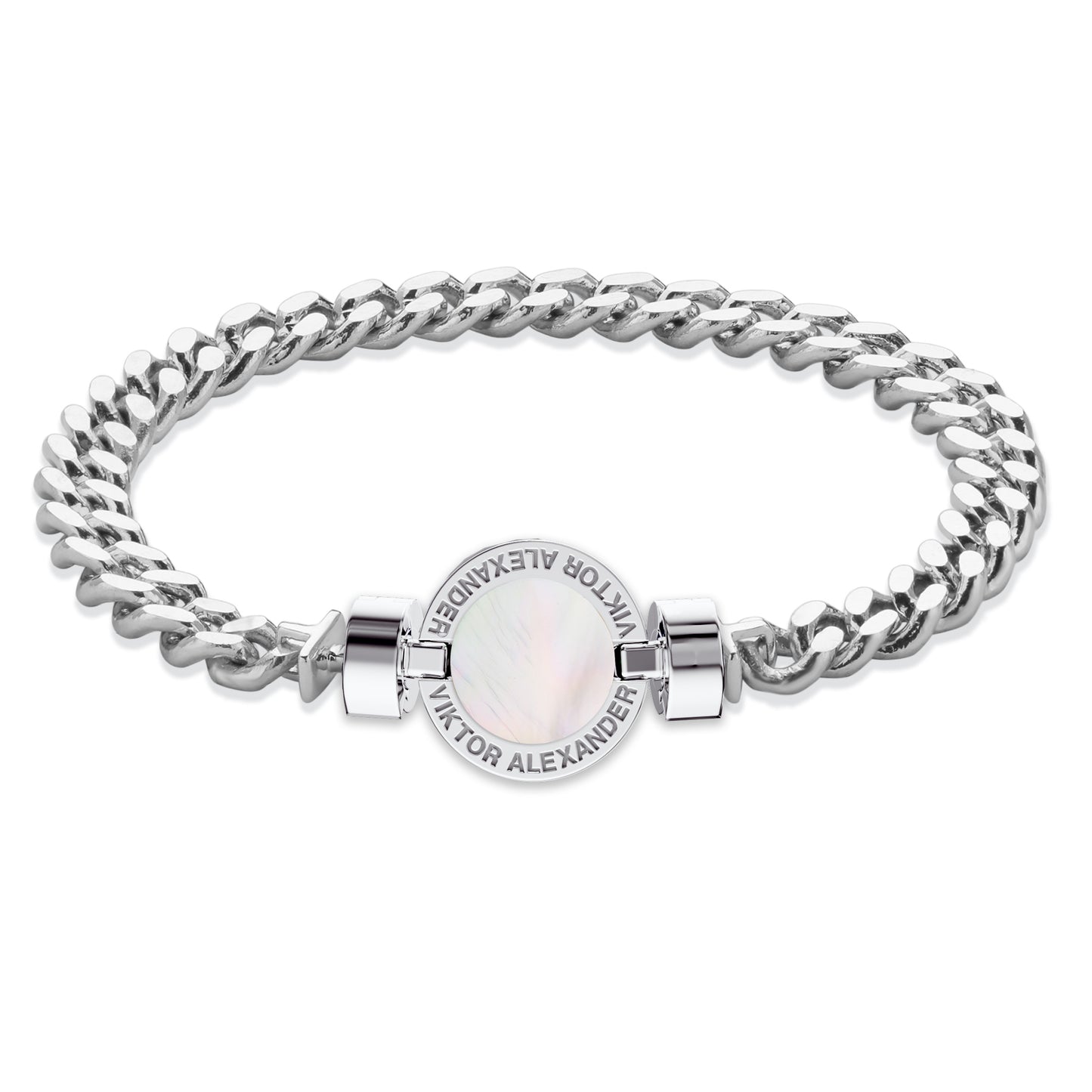 1889 Mother of Pearl 925 Silver Chain Link Bracelet