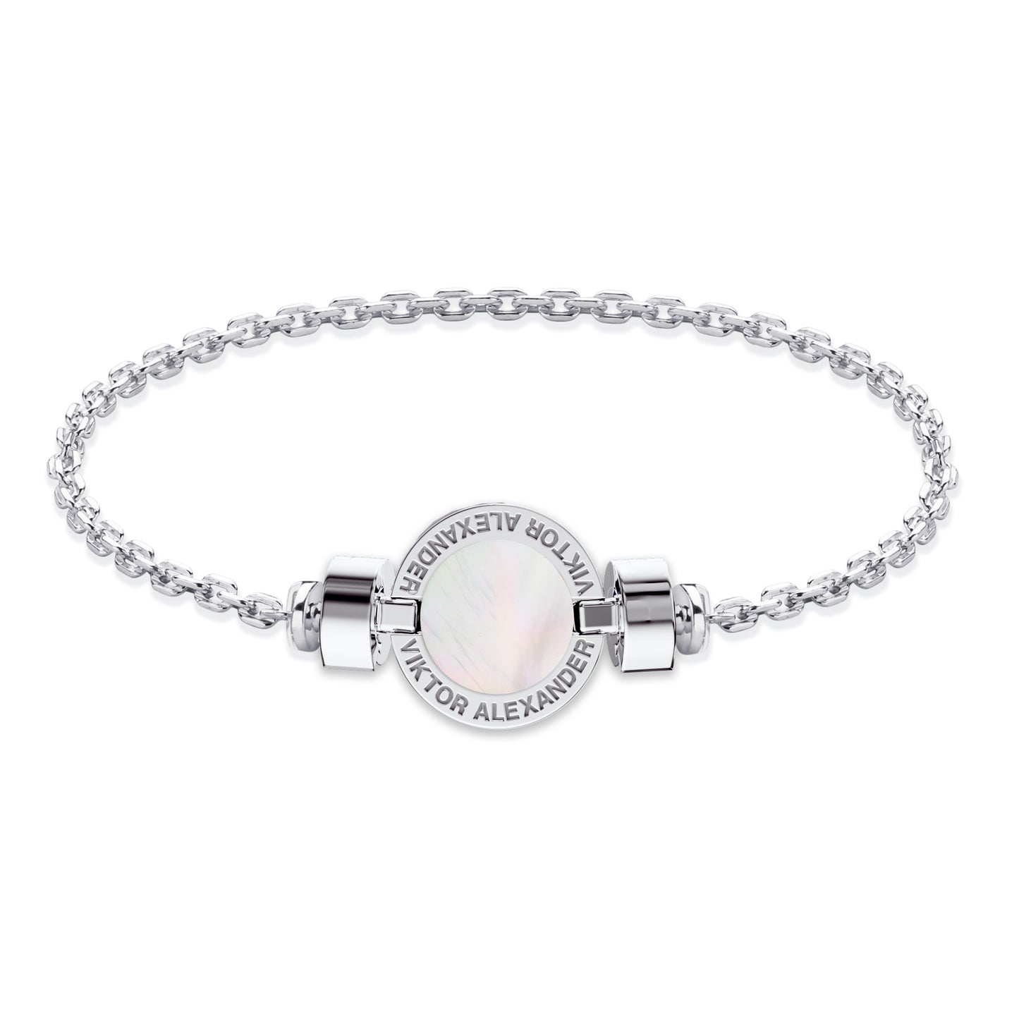 1889 Mother of Pearl 925 Silver Chain Link Bracelet