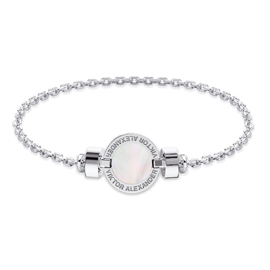 1889 Mother of Pearl 925 Silver Chain Link Bracelet