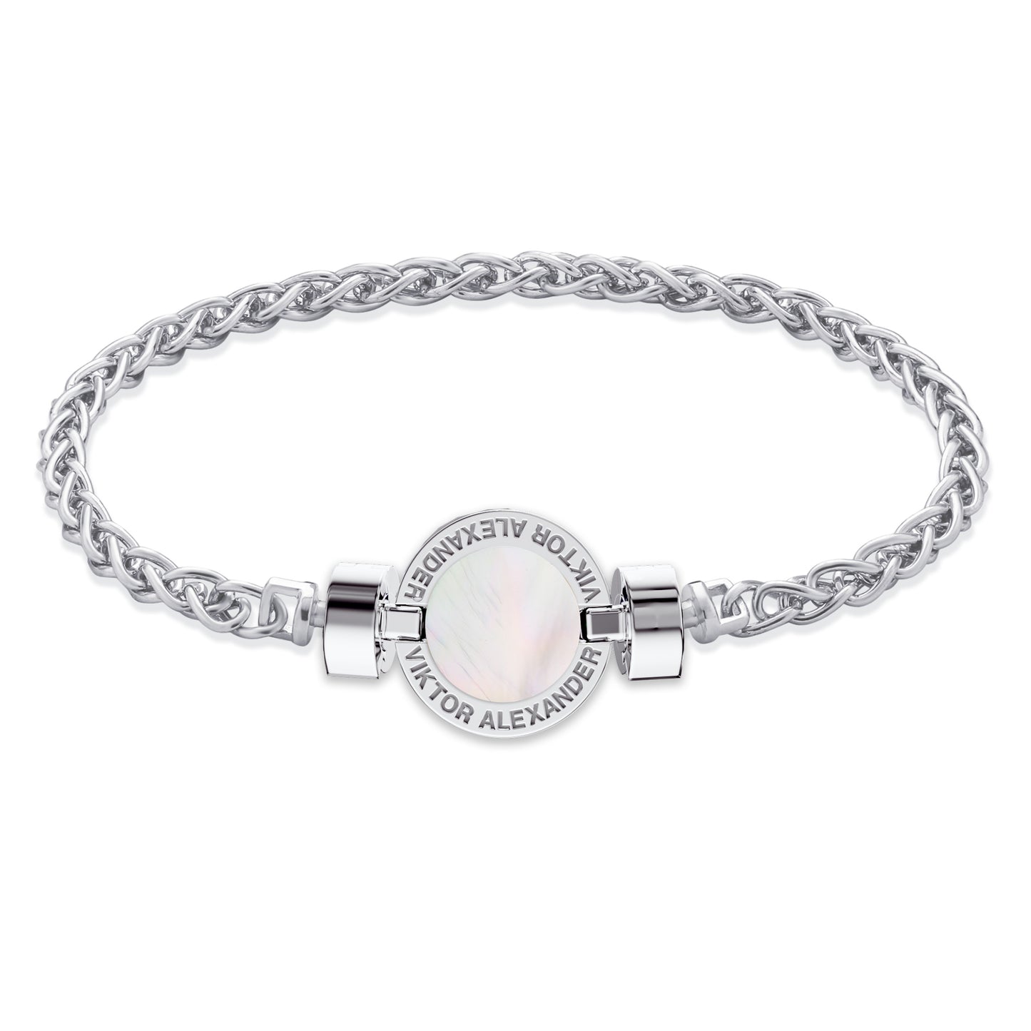 1889 Mother of Pearl 925 Silver Chain Link Bracelet