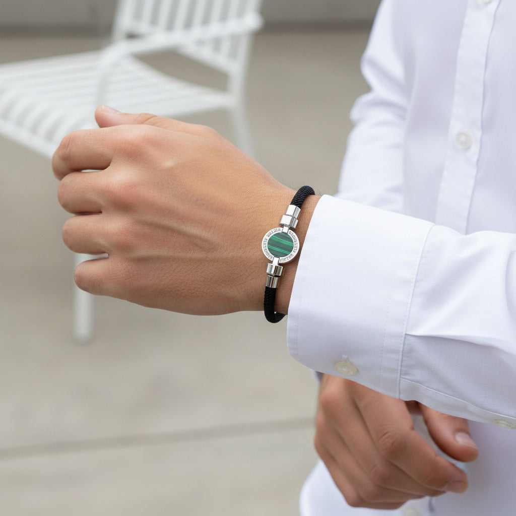 1889 Malachite 925 Silver Italian Nylon Bracelet