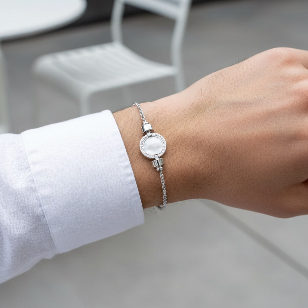 1889 Mother of Pearl 925 Silver Chain Link Bracelet