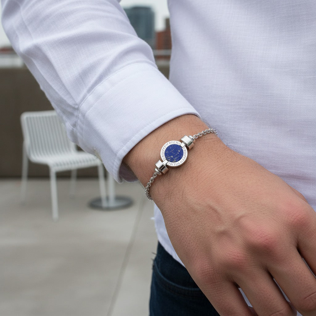 1889 Lapis Lazuli 925 Silver Chain Link Bracelet