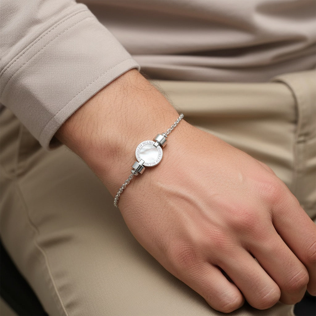 1889 Mother of Pearl 925 Silver Chain Link Bracelet