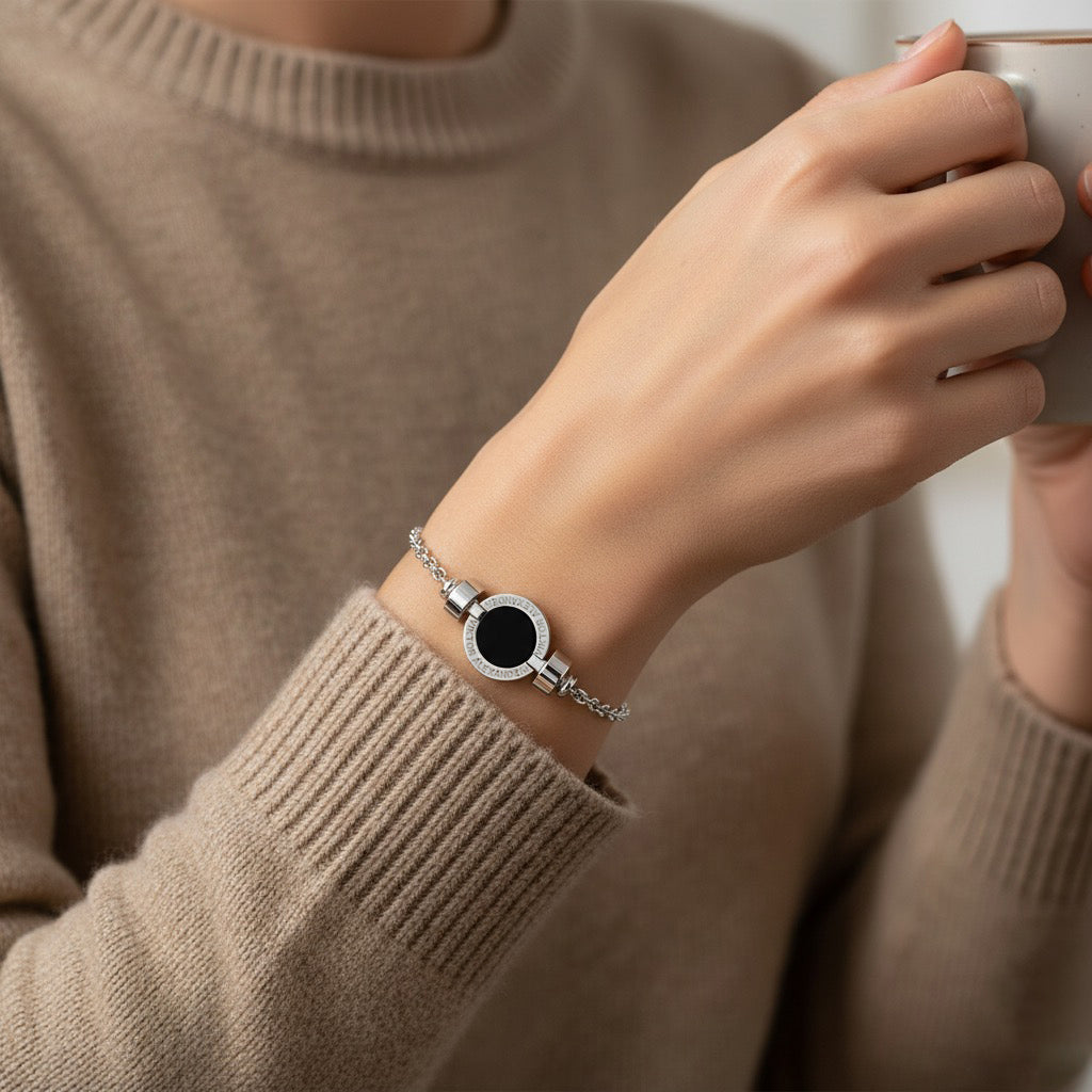 1889 Black Spinel 925 Silver Chain Link Bracelet