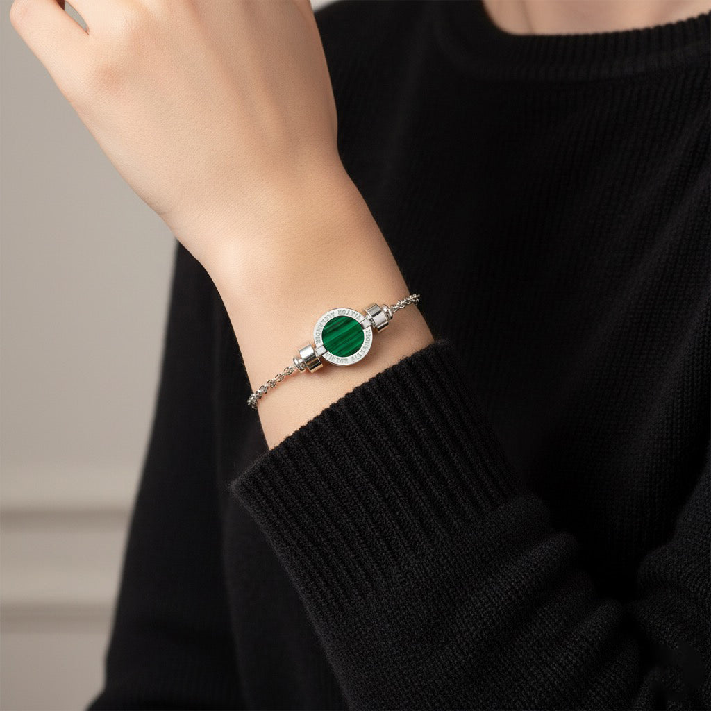 1889 Malachite 925 Silver Chain Link Bracelet