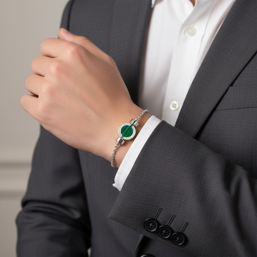 1889 Malachite 925 Silver Chain Link Bracelet