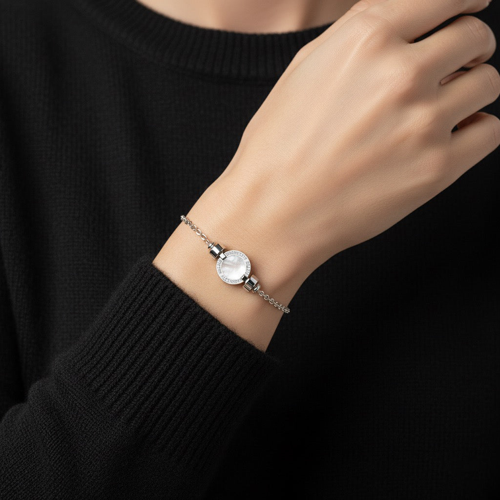 1889 Mother of Pearl 925 Silver Chain Link Bracelet