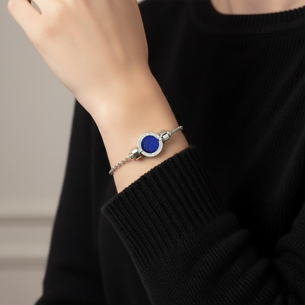 1889 Lapis Lazuli 925 Silver Chain Link Bracelet