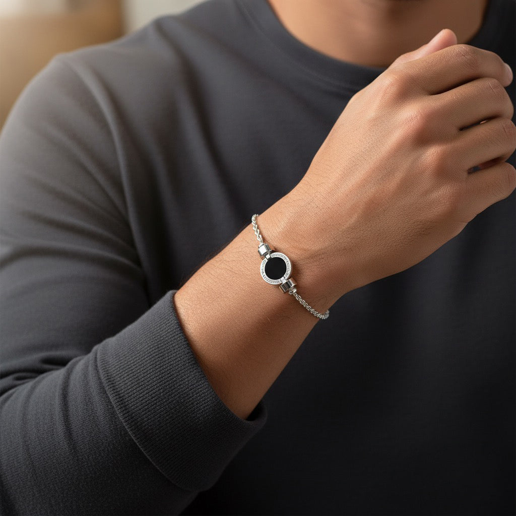 1889 Black Spinel 925 Silver Chain Link Bracelet