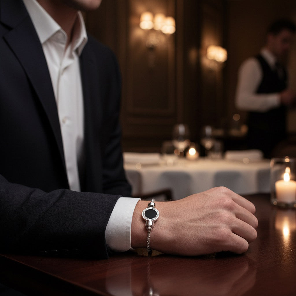 1889 Black Spinel 925 Silver Chain Link Bracelet